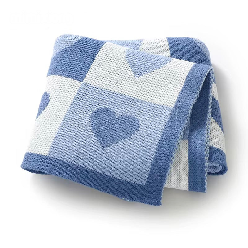 Heart Knit Blanket | Blue