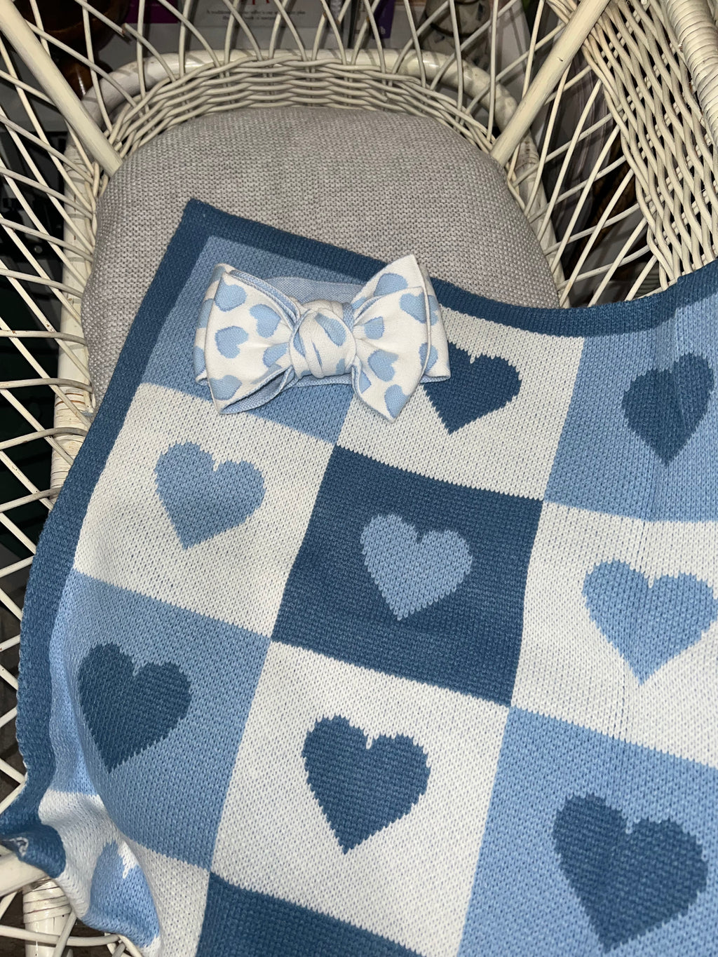Heart Knit Blanket | Blue