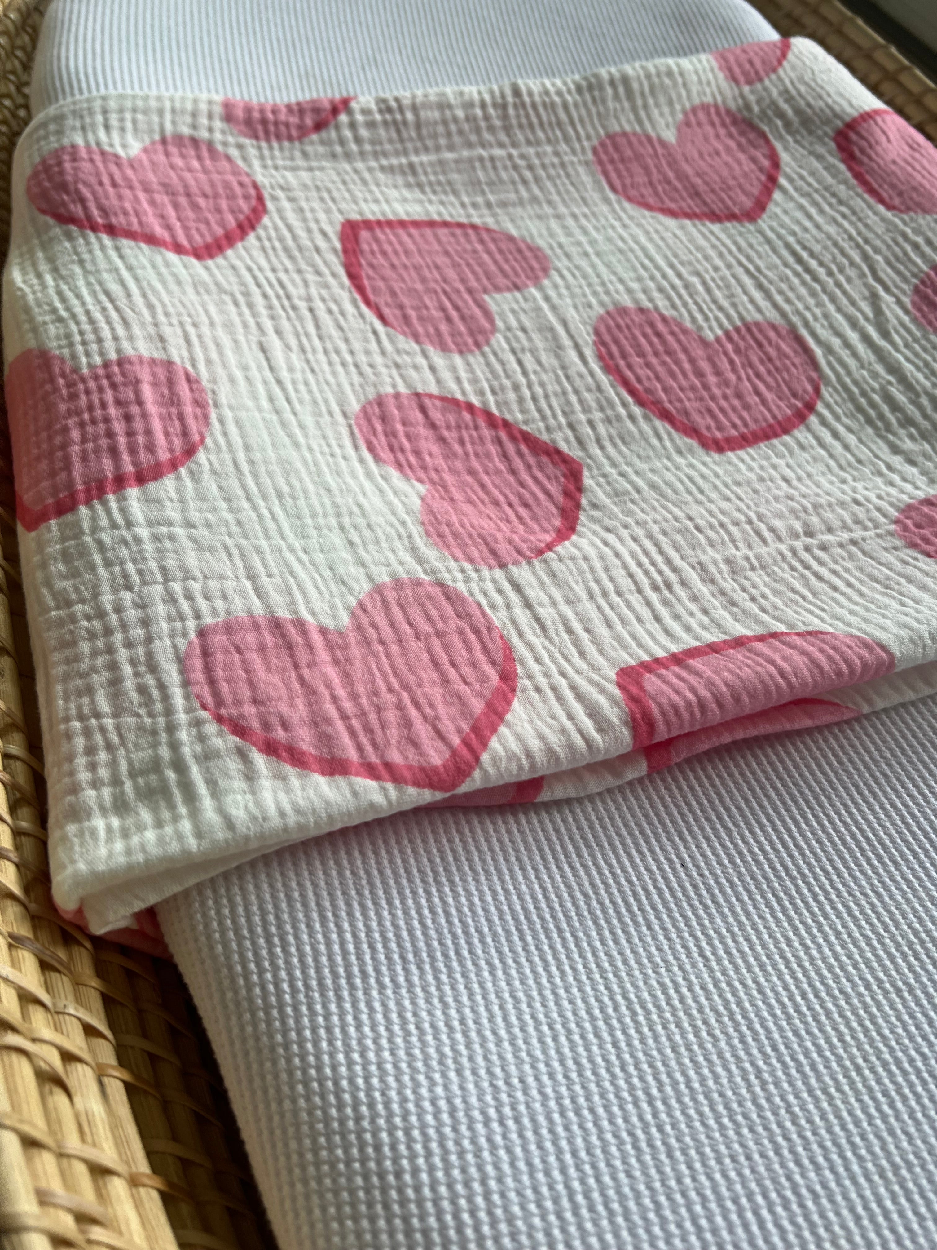 Hearts Muslin Pink