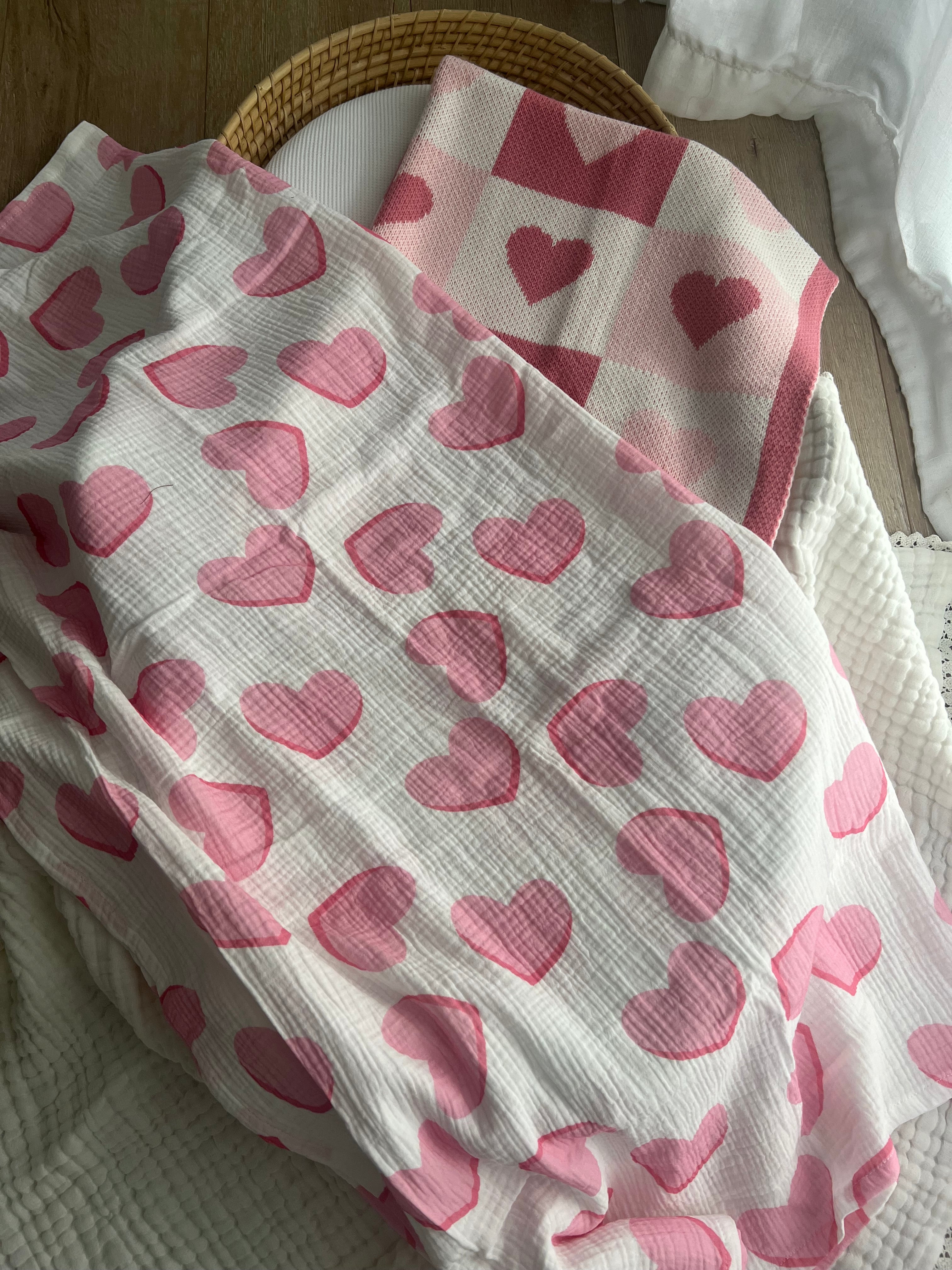 Hearts Muslin Pink