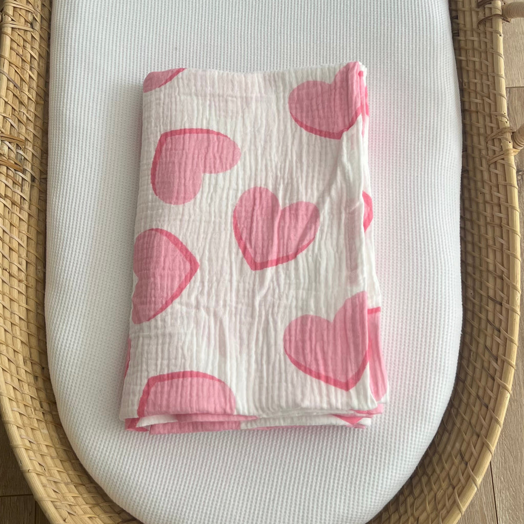 Hearts Muslin Pink
