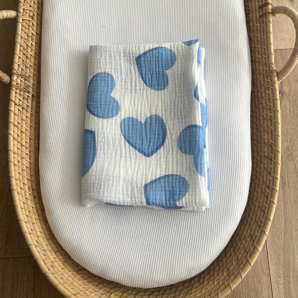 Hearts Muslin Blue