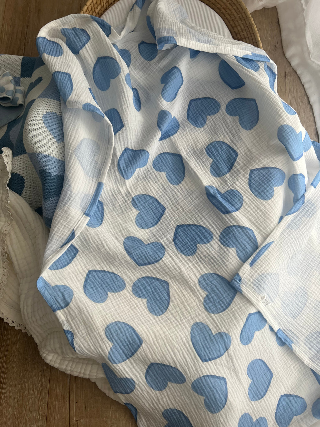 Hearts Muslin Blue