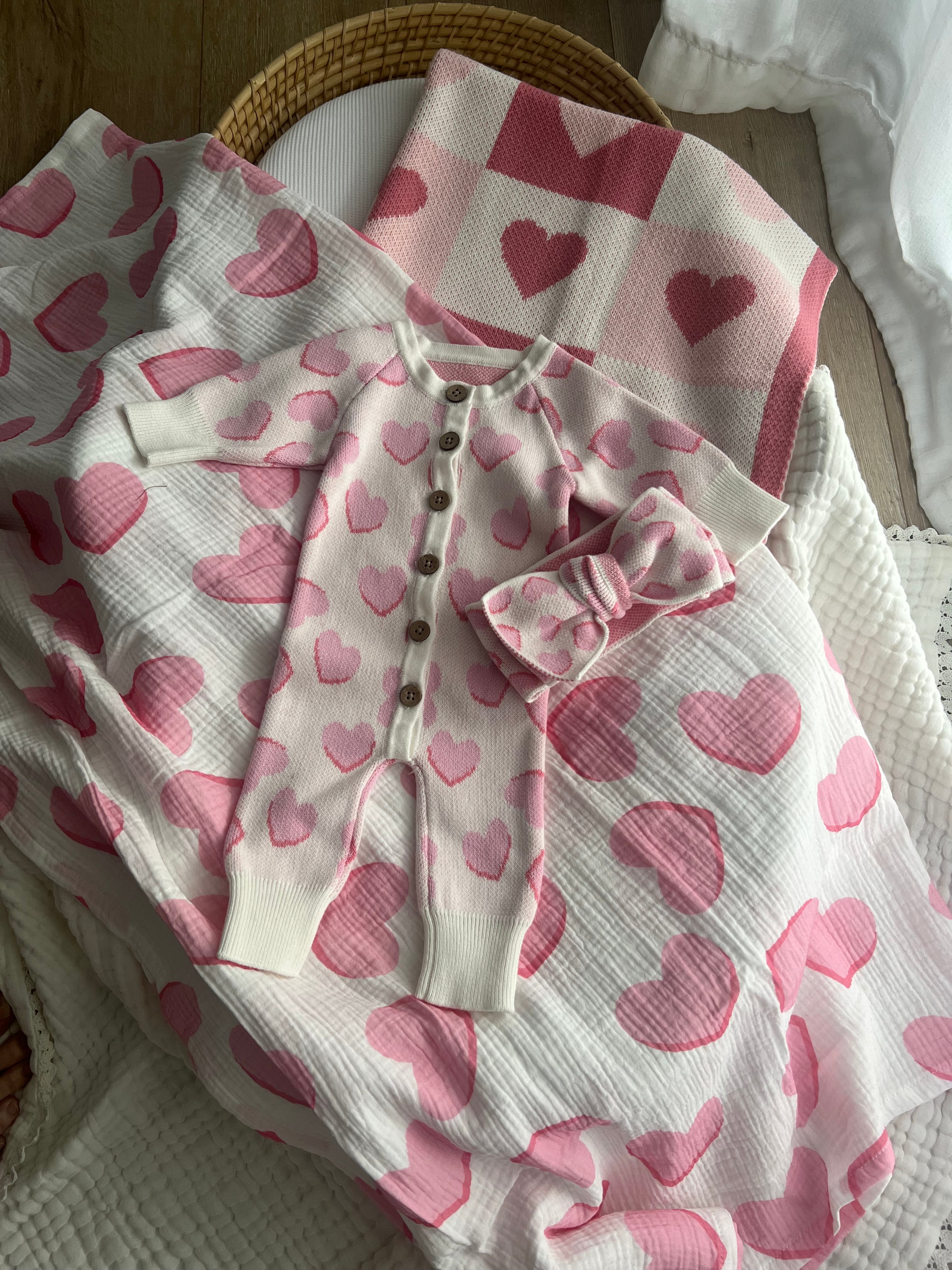 Hearts Muslin Pink