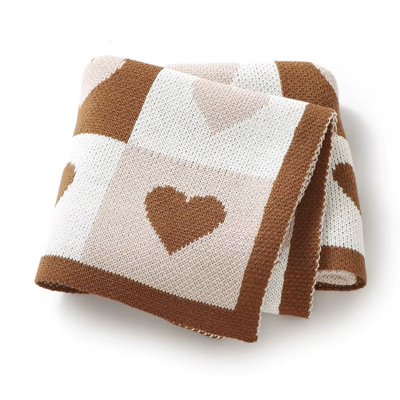 Heart Knit Blanket | Chocolate